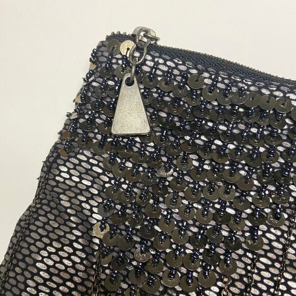 Zara Black Metallic Beaded Clutch Bag with Sequins and Chain Fringe - Picture 7 of 9